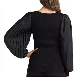 BCX Juniors' Contrast Pleated-Sleeve Ribbed Sweater
